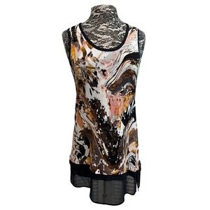 Simply Vera Wang Top Brown Yellow Sleeveless Rayon Flowy‎ Lagenlook Whimsigoth M